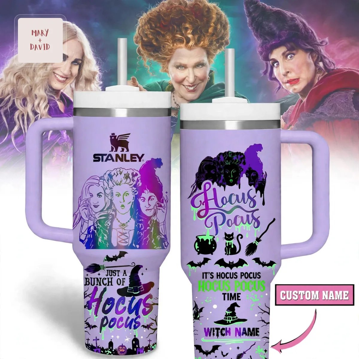 Hocus Pocus Sanderson Sisters Halloween Personalized Custom Name Purple 40oz Travel Tumbler