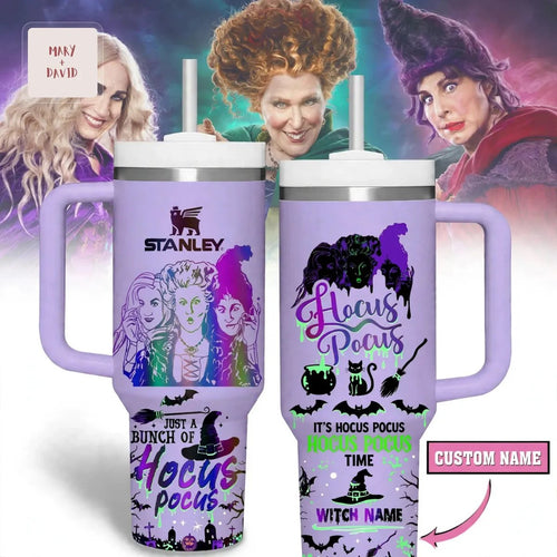 Hocus Pocus Sanderson Sisters Halloween Personalized Custom Name Purple 40oz Travel Tumbler