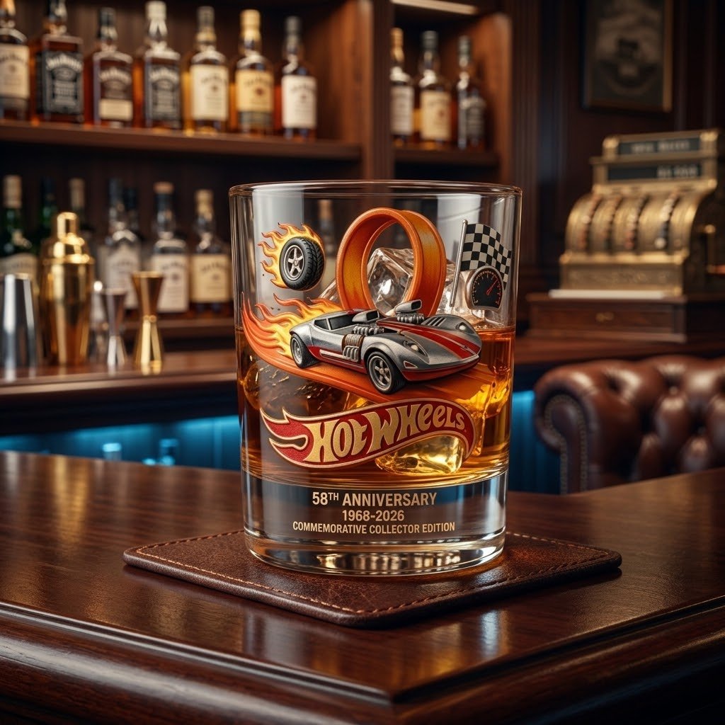 Hot Wheels 58Th Anniversary Commemorative Whiskey Glass