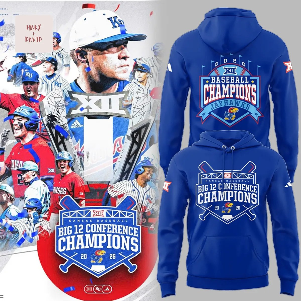 Kansas Jayhawks Baseball Big 12 Conference Champions 2026 Blue Hoodie
