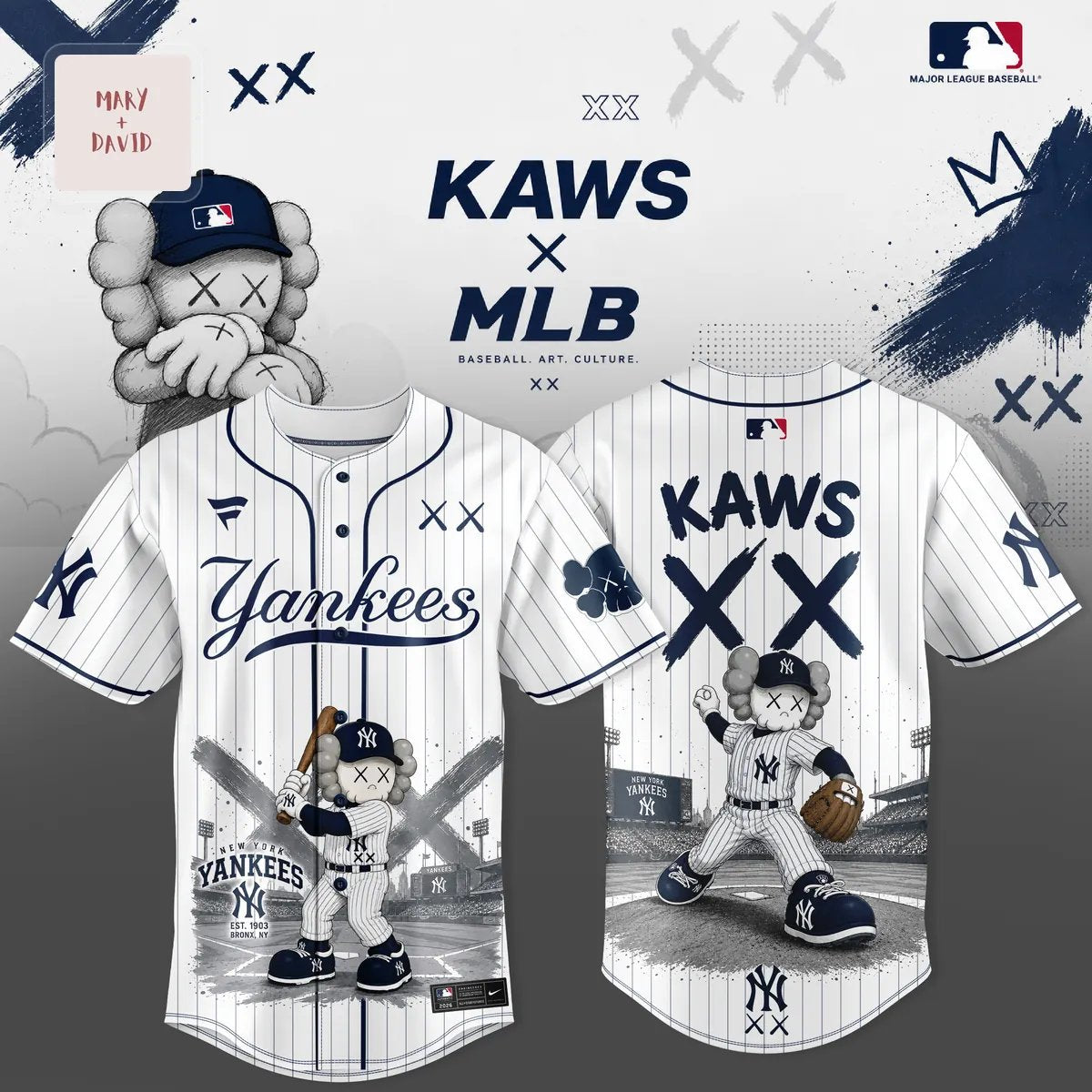 KAWS x MLB New York Yankees 2026 Limited Edition Pinstripe Baseball Jersey