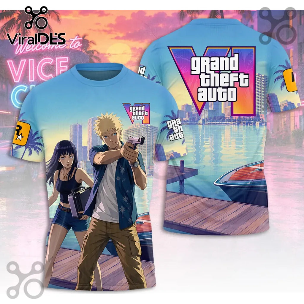 Naruto x Hinata Grand Theft Auto VI Blue T-Shirt