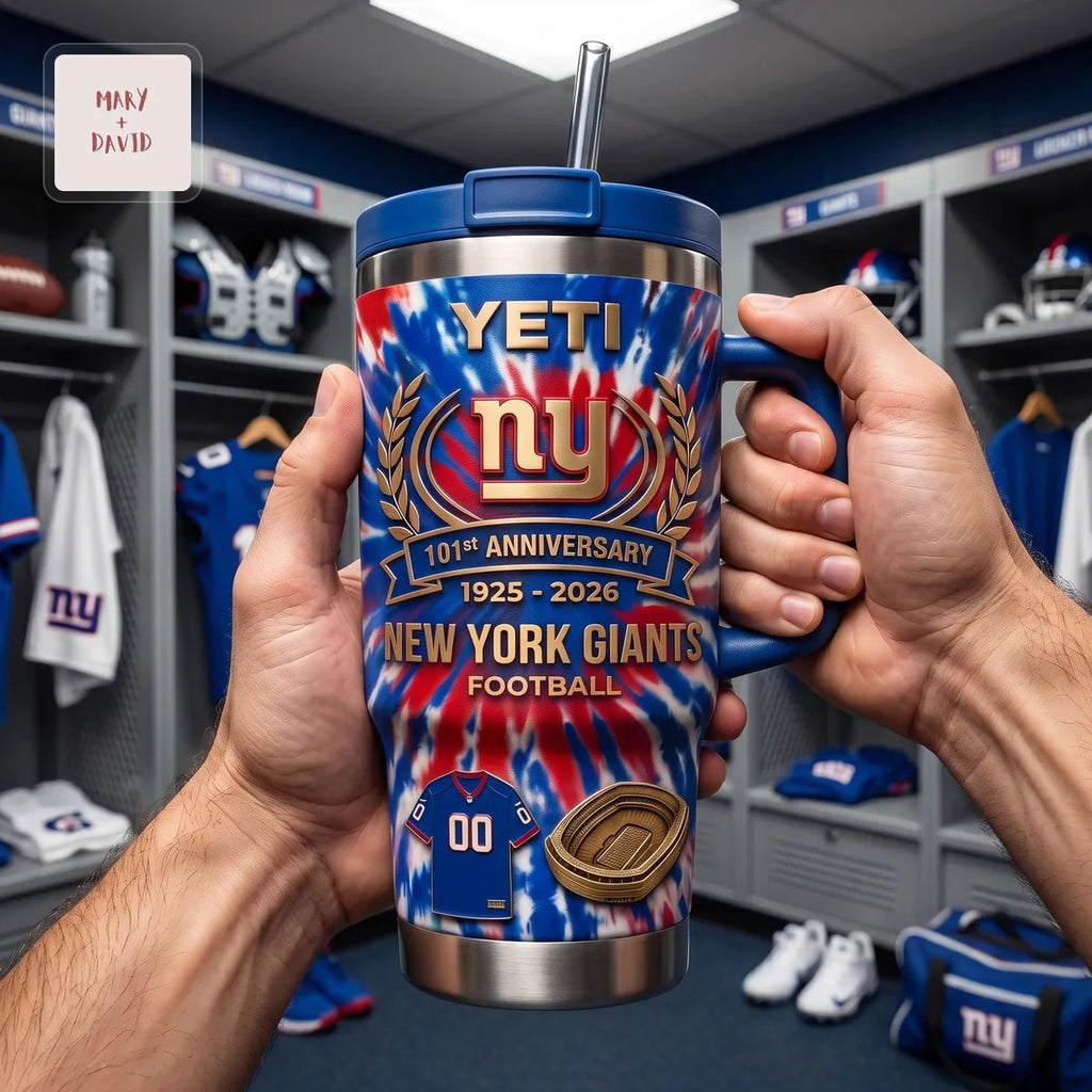 New York Giants NFL Football 101st Anniversary Tie Dye Insulated Stainless Steel Tumbler with Handle
