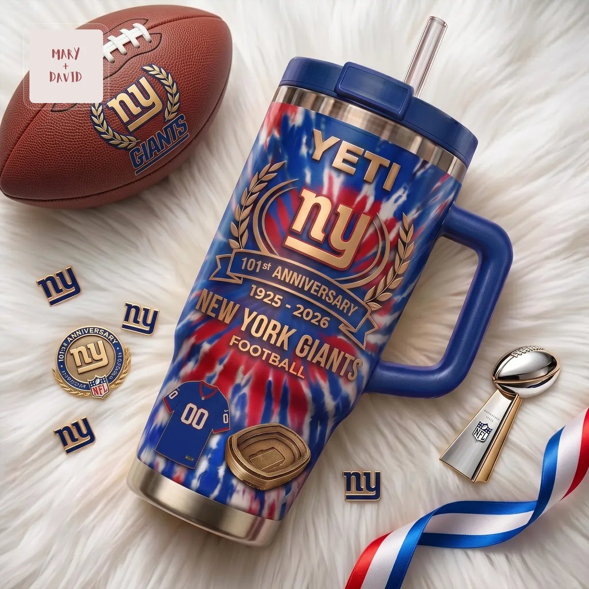 New York Giants NFL Football 101st Anniversary Tie Dye Insulated Stainless Steel Tumbler with Handle