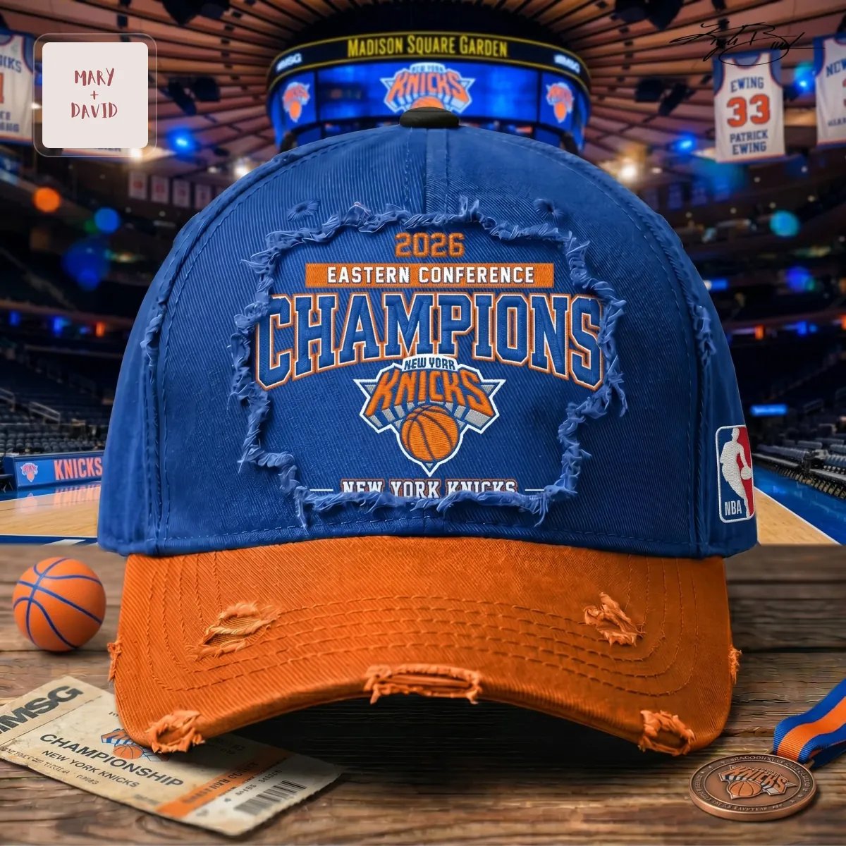 New York Knicks 2026 Eastern Conference Champions Distressed Vintage Baseball Cap