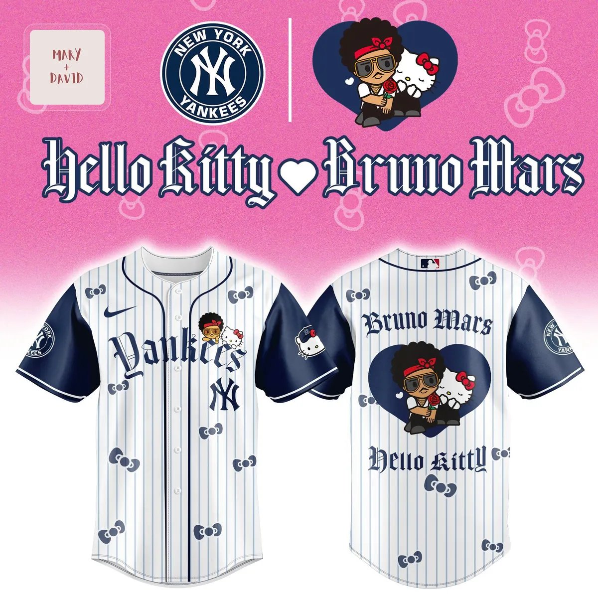 New York Yankees Bruno Mars Hello Kitty Pinstripe Baseball Jersey