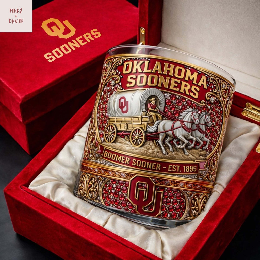 Oklahoma Sooners Boomer Sooner Est 1895 Whiskey Glass