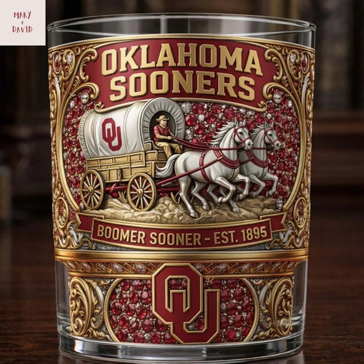 Oklahoma Sooners Boomer Sooner Est 1895 Whiskey Glass