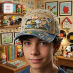 Peanuts 76th Anniversary Snoopy and Charlie Brown Personalized Distressed Vintage Denim Cap