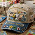 Peanuts 76th Anniversary Snoopy and Charlie Brown Personalized Distressed Vintage Denim Cap
