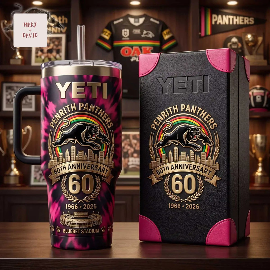 Penrith Panthers 60th Anniversary Commemorative 1966-2026 Pink Tie-Dye Stainless Steel Handle Tumbler