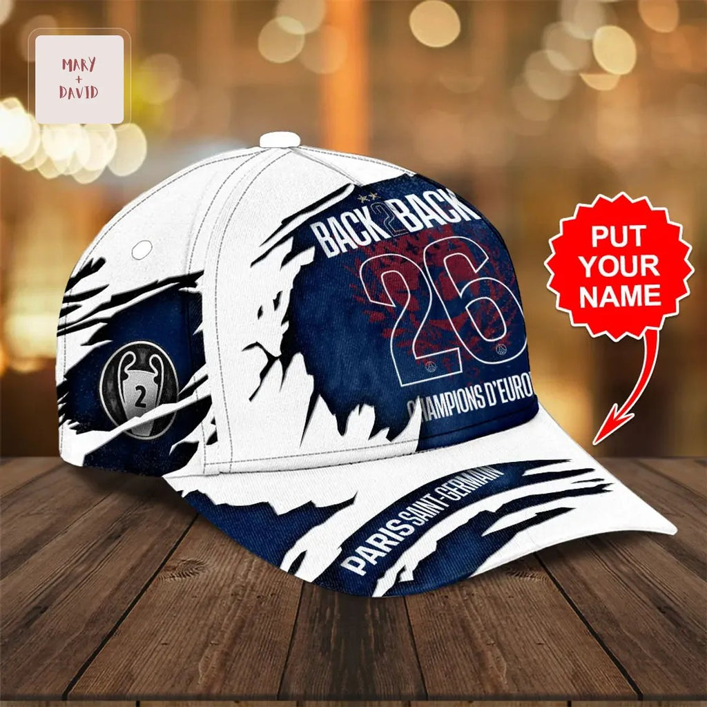 Personalized Paris Saint-Germain Back-to-Back 26 Champions of Europe Baseball Cap