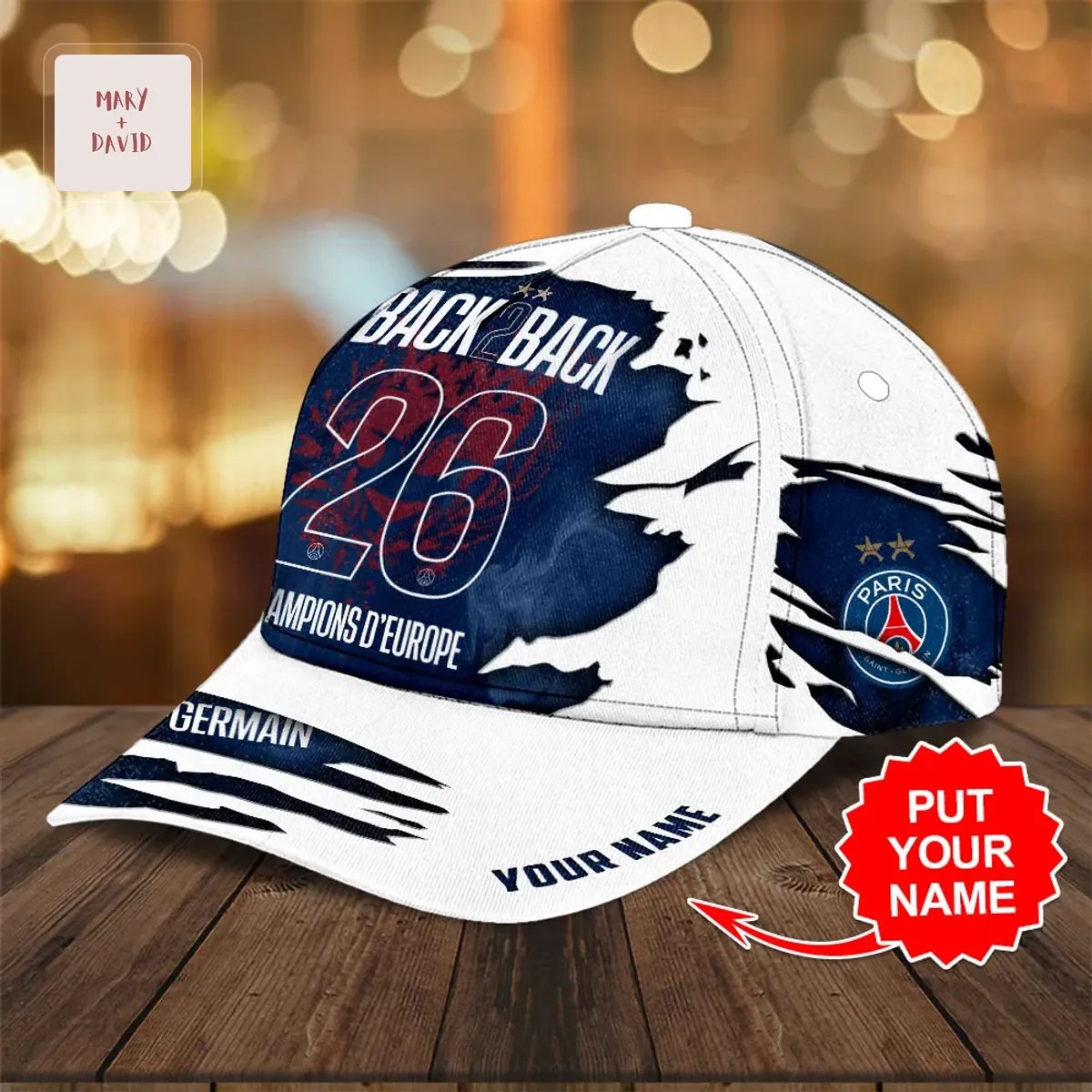 Personalized Paris Saint-Germain Back-to-Back 26 Champions of Europe Baseball Cap