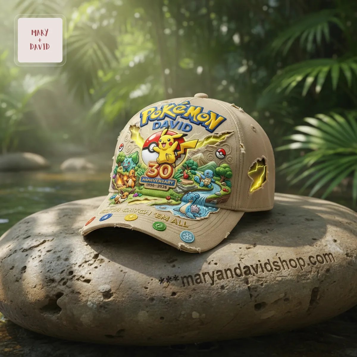 Pokémon 30th Anniversary Personalized David Distressed Classic Cap