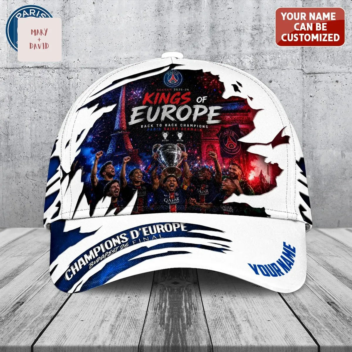 PSG Paris Saint-Germain Personalized Kings of Europe 2025-2026 Baseball Cap