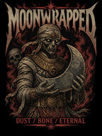 Moonwrapped Undead Mummy Holding Crescent Moon Heavy Metal Design Shirt