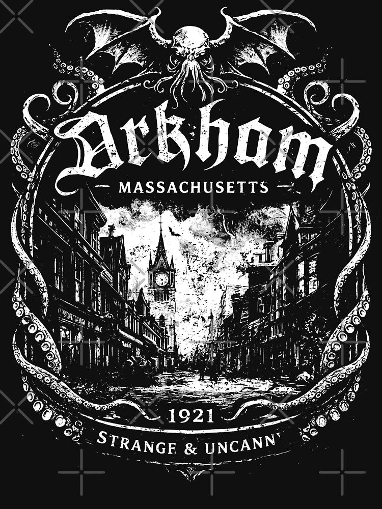 Arkham Massachusetts - Gothic Victorian Horror City Emblem - Dark Shirt