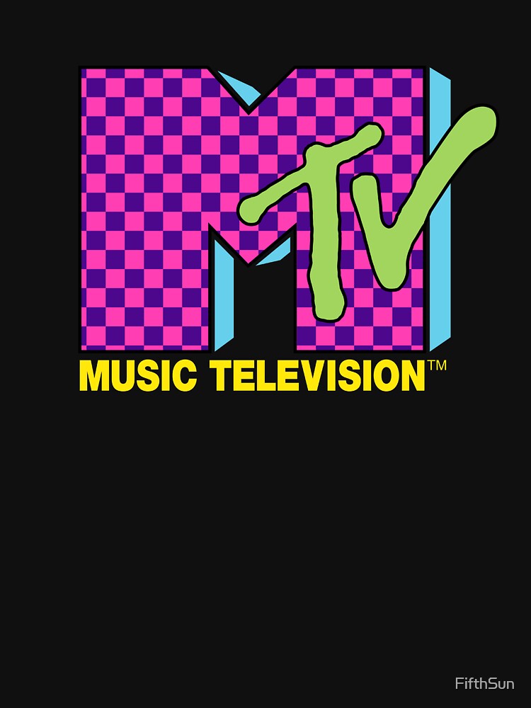 MTV Music Television Retro 80's Neon Pink Checkerboard Logo Shirt