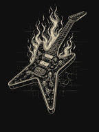 Burning Guitar Blueprint Vintage Metal Heat Design Shirt