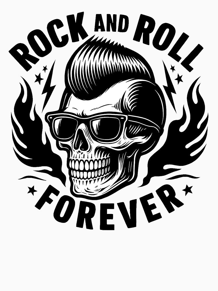 Rockabilly Skull Rock And Roll Forever Retro Greaser Art Shirt