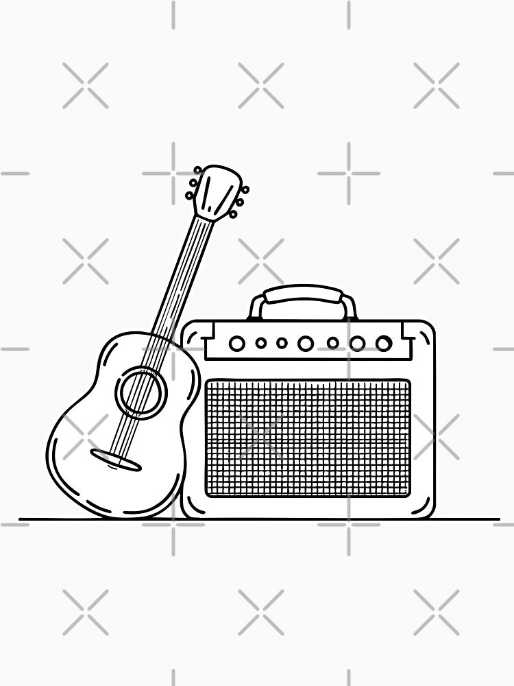 Illustration Of An Amplifier Placed Next To A Guitar Shirt