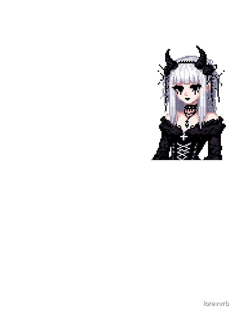 White Haired Goth Girl With Horns Pixelart Shirt