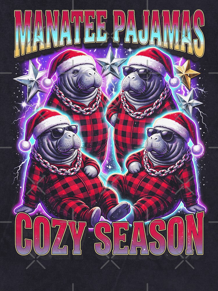 Manatee Christmas Pajama 90s Vintage Bootleg Rap Art Shirt