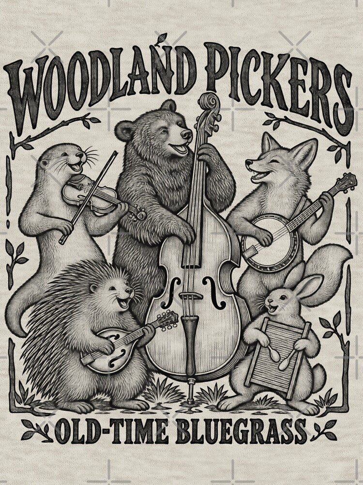 Woodland Pickers Forest Animal Bluegrass Band Vintage Line Art Shirt