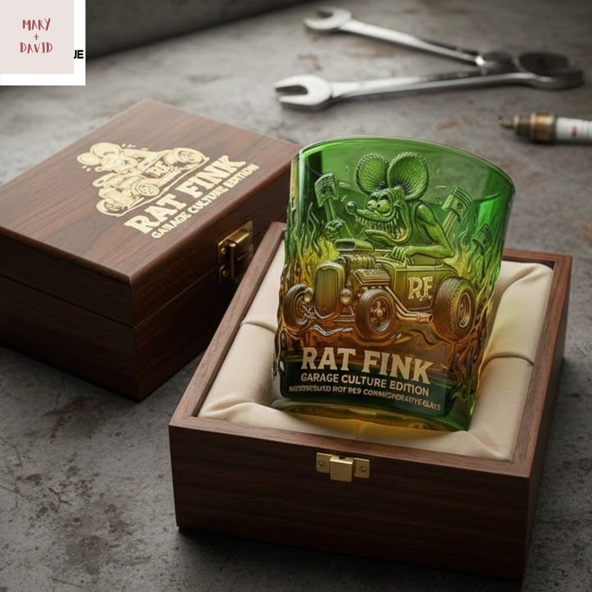 Rat Fink Garage Culture Edition Green Whiskey Glass