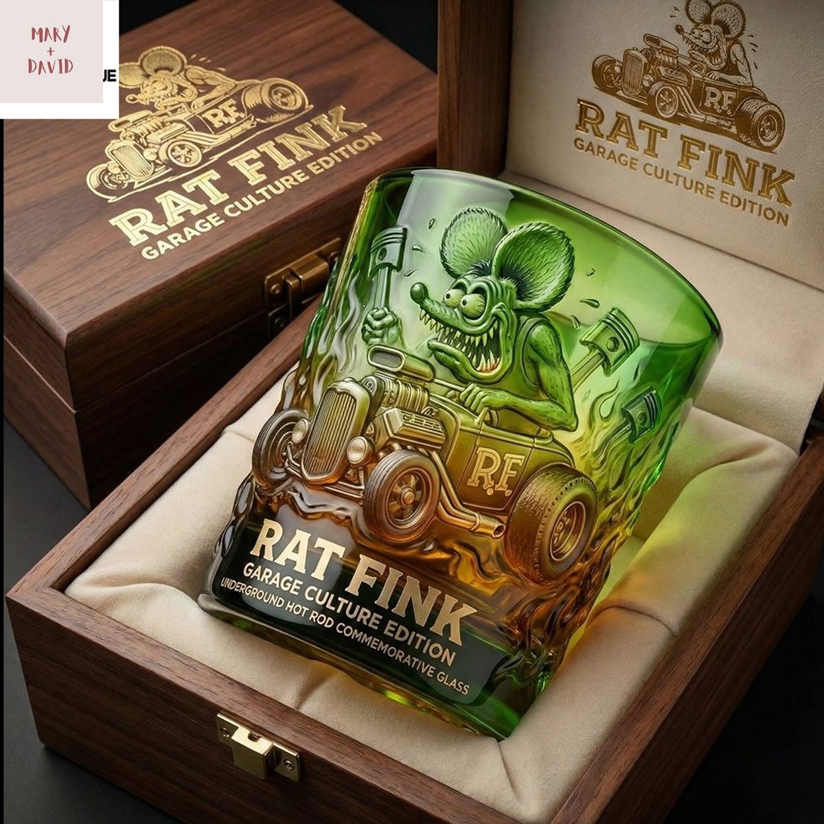 Rat Fink Garage Culture Edition Green Whiskey Glass