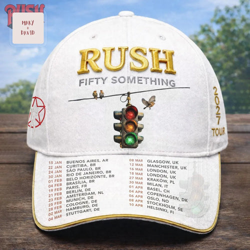 Rush Band Fifty Something 2027 Tour Commemorative Signals Album Embroidered White Baseball Cap