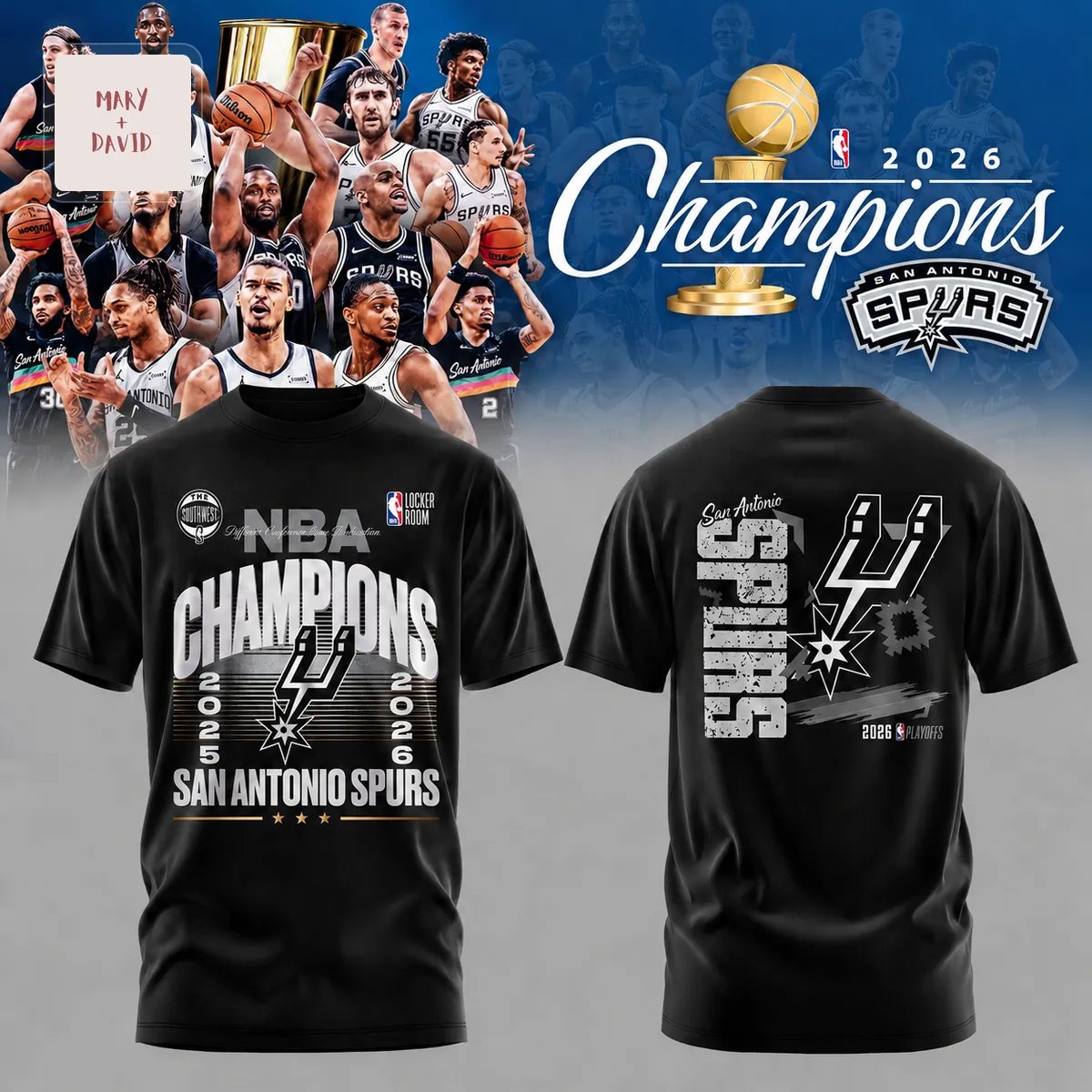 San Antonio Spurs 2026 NBA Champions Locker Room Commemorative Graphic 3D T-Shirt