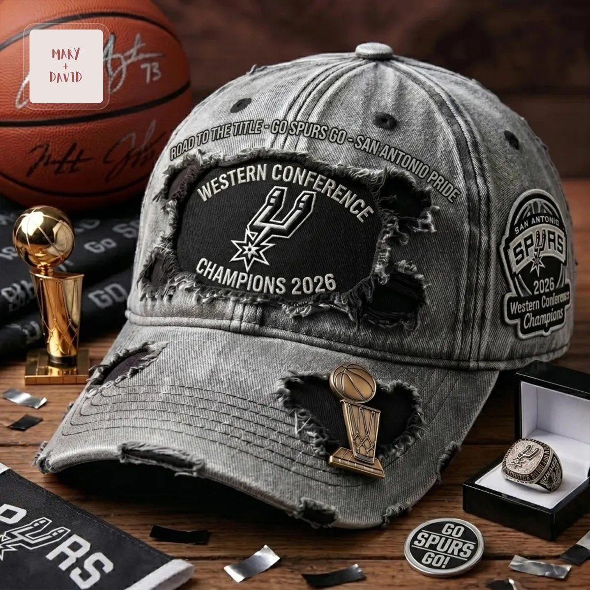 San Antonio Spurs 2026 Western Conference Champions Distressed Baseball Cap