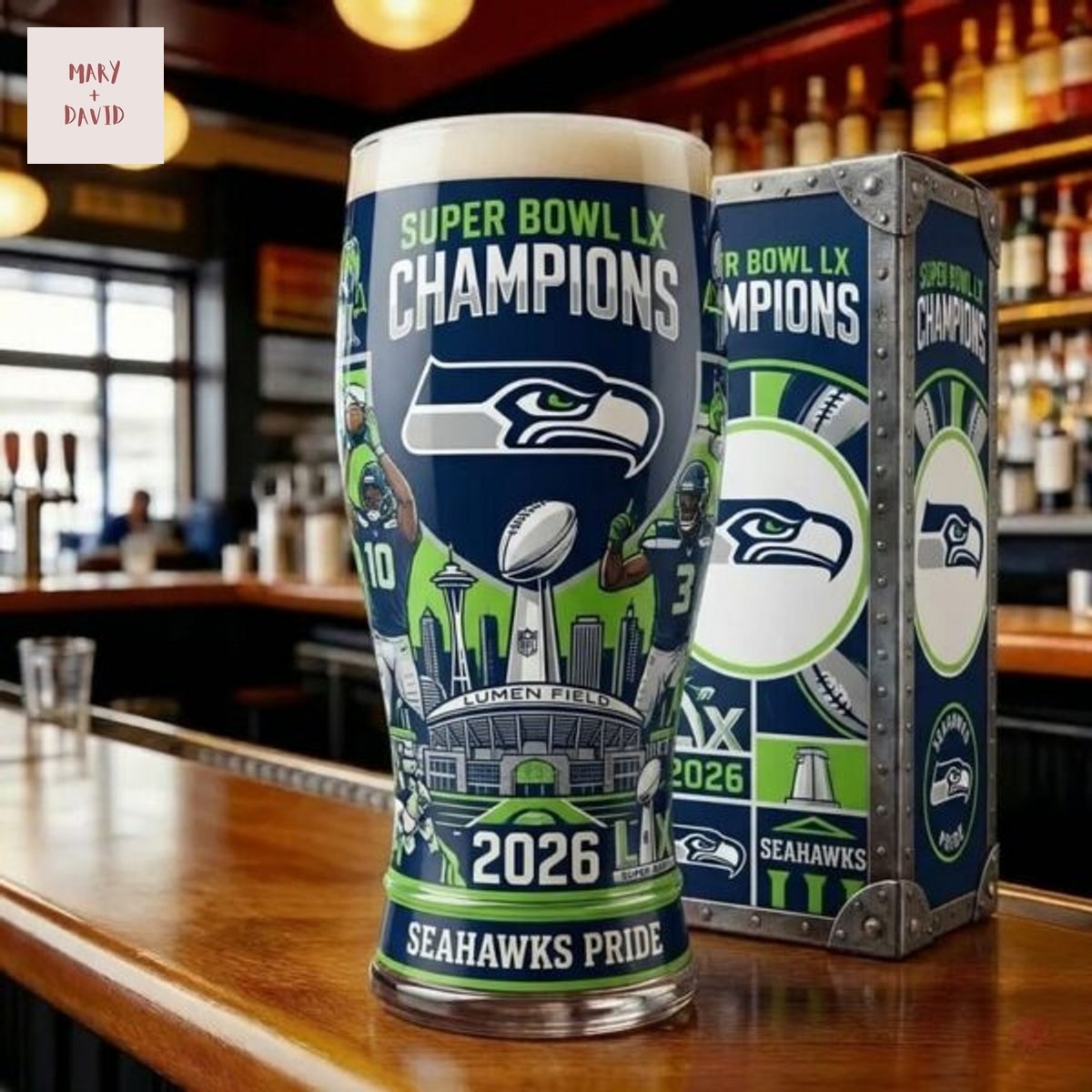 Seattle Seahawks Champion Super Bowl LX 2026 Beer Glass