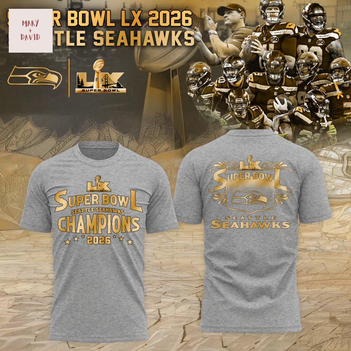 Seattle Seahawks Champions Super Bowl LX Grey 3D T-Shirt