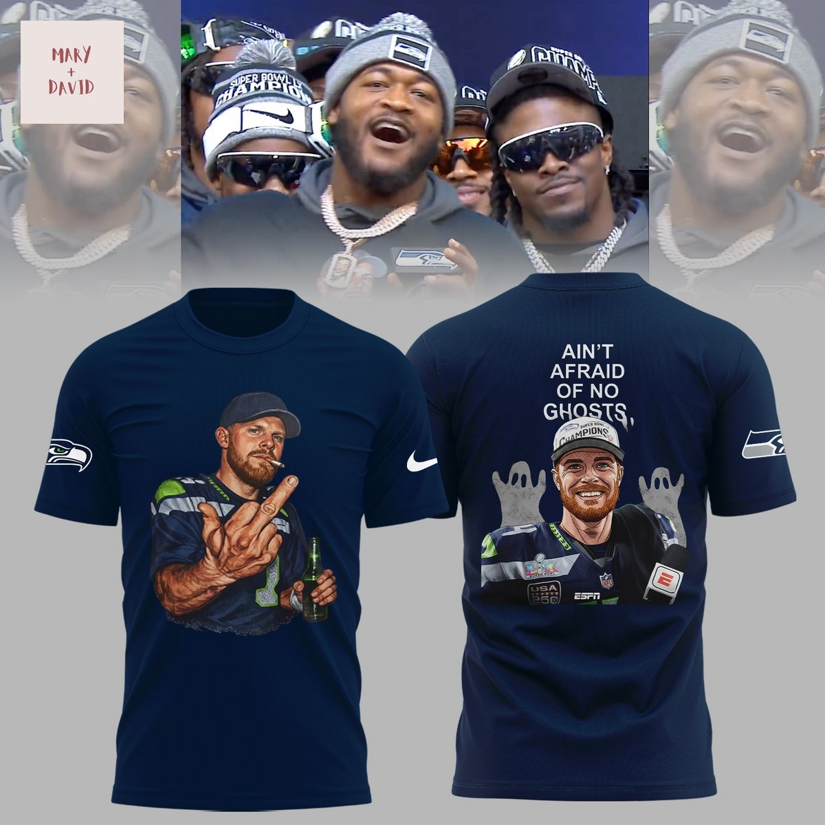 Seattle Seahawks Sam Darnold Middle Finger 3D T-Shirt - Blue