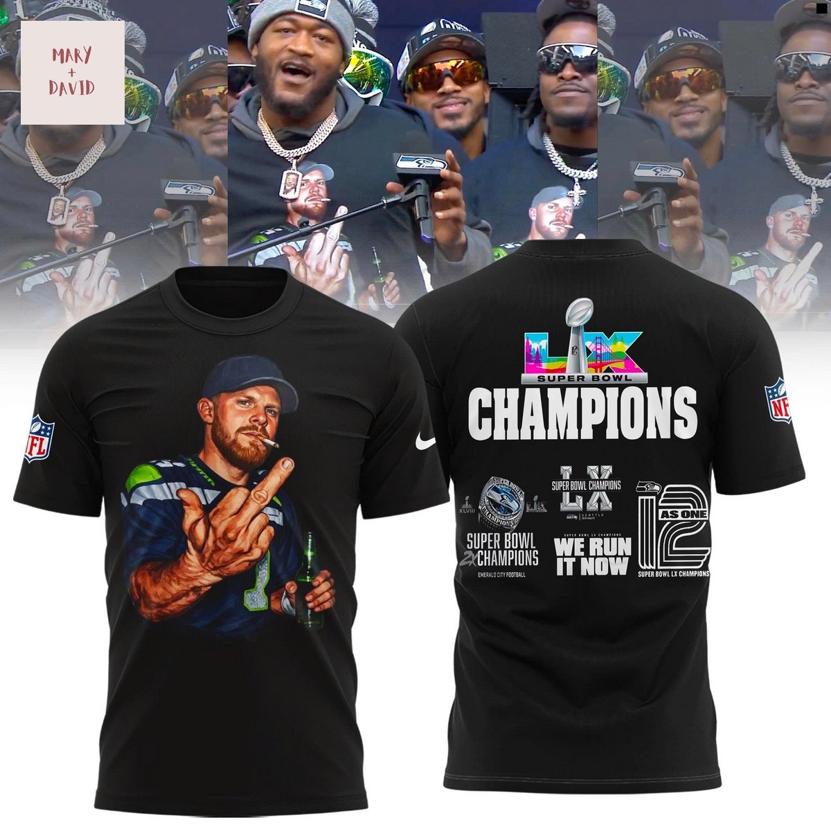 Seattle Seahawks Sam Darnold Middle Finger Super Bowl LX Champions 3D T-Shirt