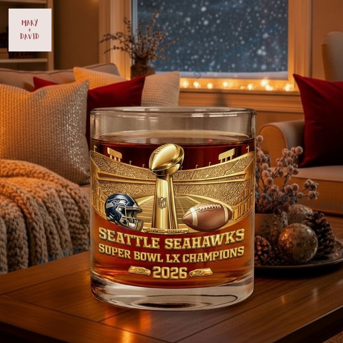 Seattle Seahawks Super Bowl LX Champions 2026 NFL Whiskey Glass