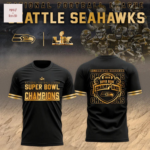 Seattle Seahawks Super Bowl LX Champions 3D T-Shirt - Black
