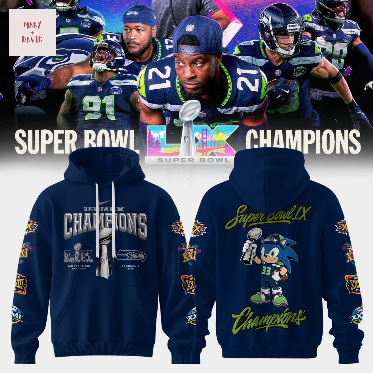 Seattle Seahawks Super Bowl LX Champions Sonic Hooide