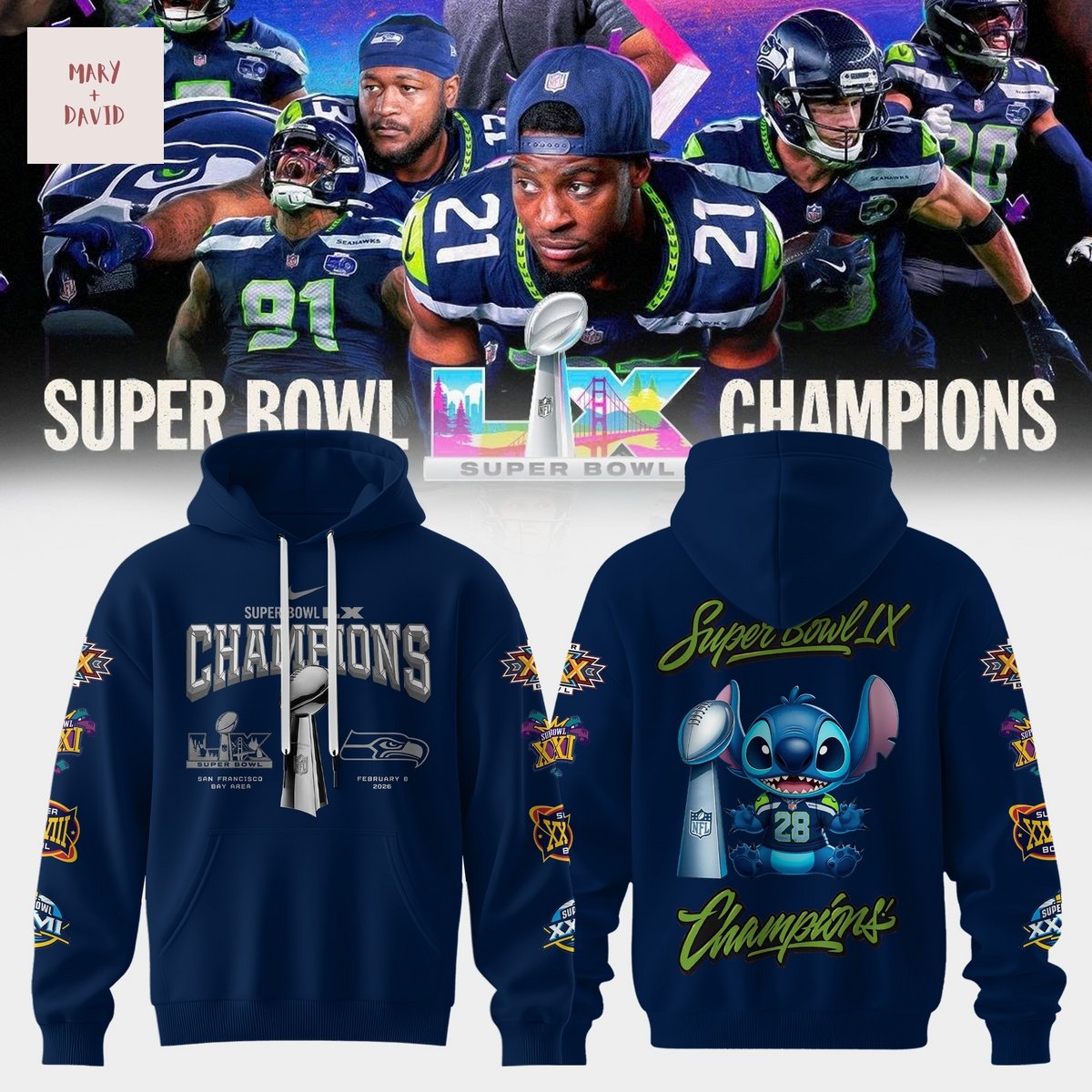 Seattle Seahawks Super Bowl LX Champions Stitch Hooide