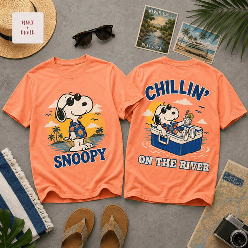 Snoopy Chillin On The River Vintage Summer Graphic 3D T-Shirt