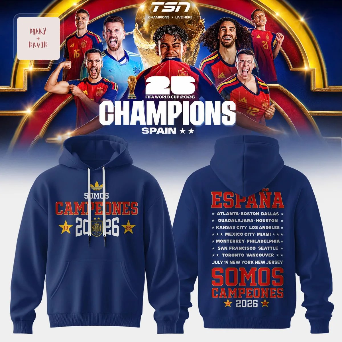 Spain World Cup 2026 Champions Somos Campeones Commemorative Graphic Hoodie