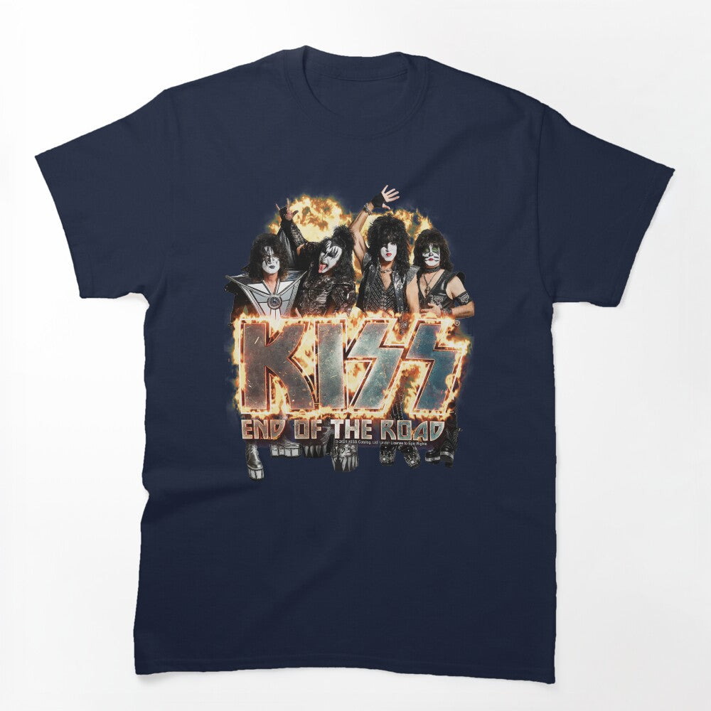 KISS The Band - End Of The Road On Fire Logo Shirt
