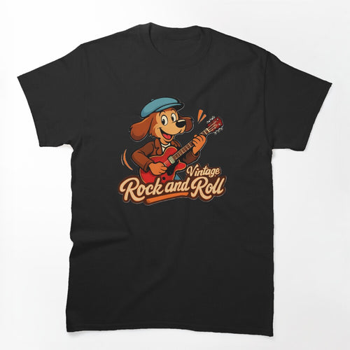 Vintage Rock And Roll Guitar Dog Cartoon Shirt
