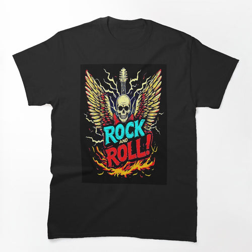 Electric Guitar Vintage Winged Skull ROCK AND ROLL Thunders And Fire Shirt