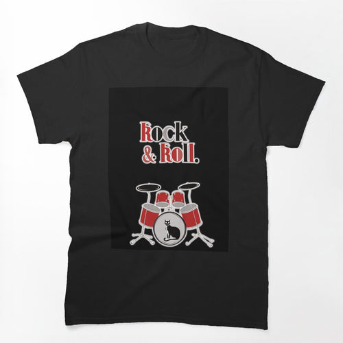 Rock And Roll Black Cat Drummer Funny Musician Art Shirt