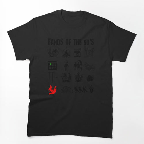 Funny Nerdy Iconic Alternative Rock Bands Of The 90s Black Text Shirt