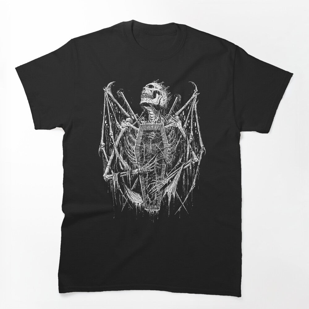 Death Skeleton Demon Angel Coffin Black White Shirt