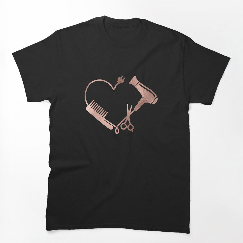 Rose Gold Heart Love Hair Stylist Salon Shirt